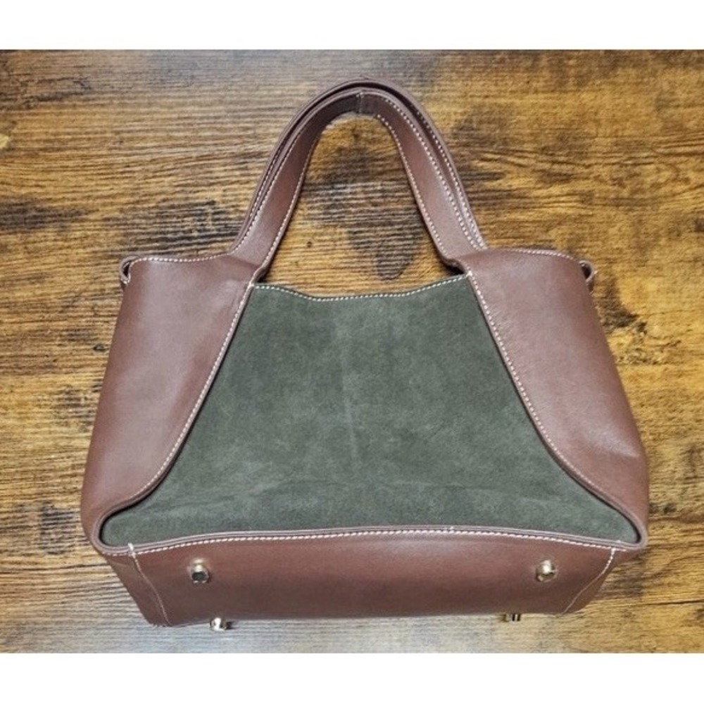 J McLaughlin Brielle Tote Leather Suede Brown Olive Medium Bag